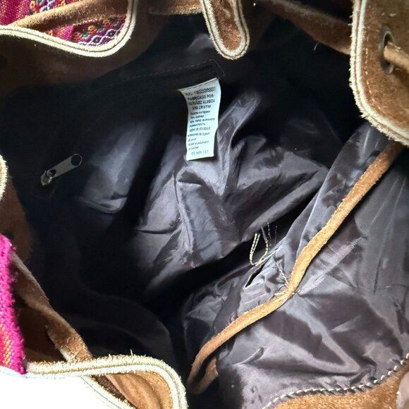 Leather Suede Faja Fabric Strap Shoulder Bag Brown Pink Bohemian Everyday - Picture 13 of 14